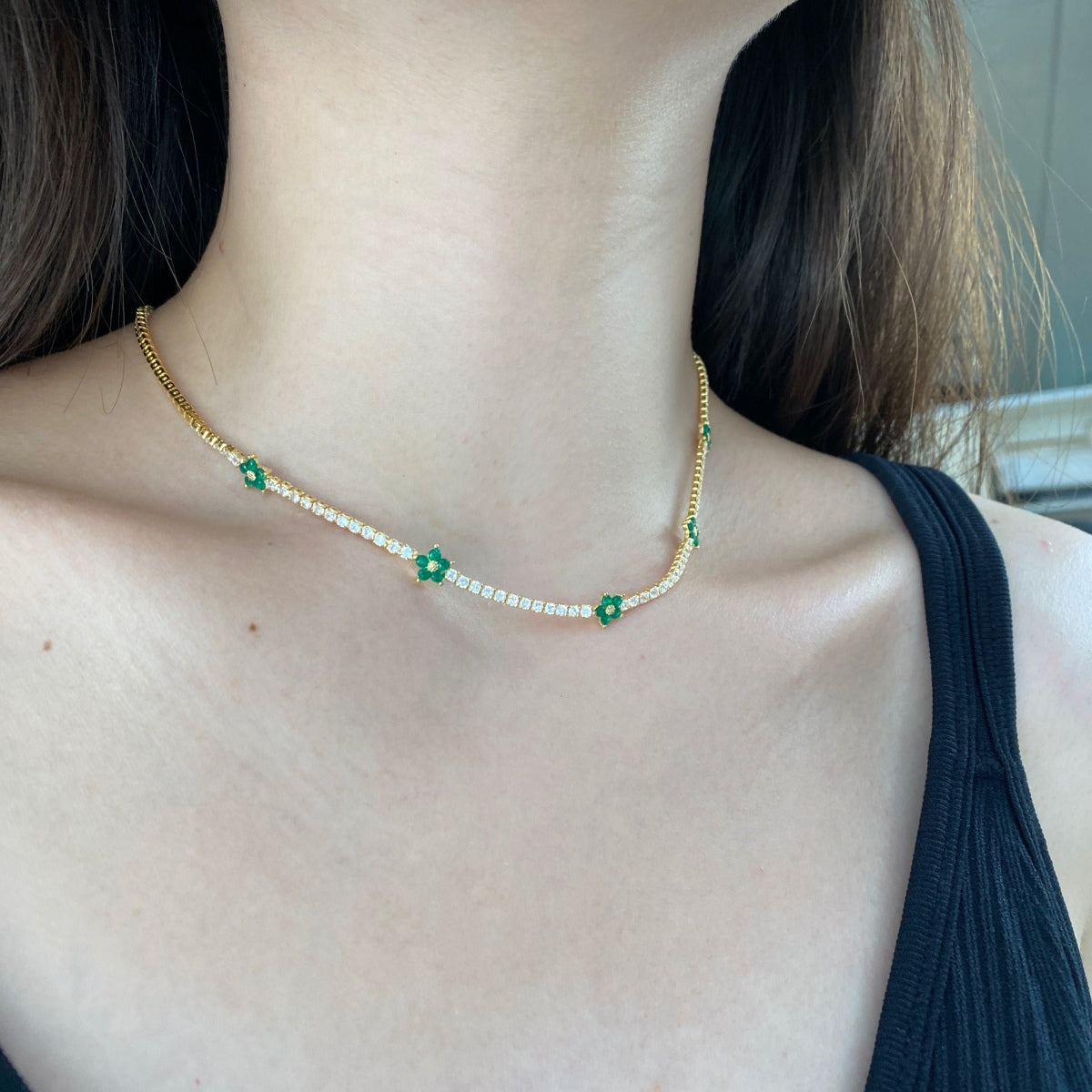 [Am jewelry]Luxurious Colorful Flower Tennis Necklace
