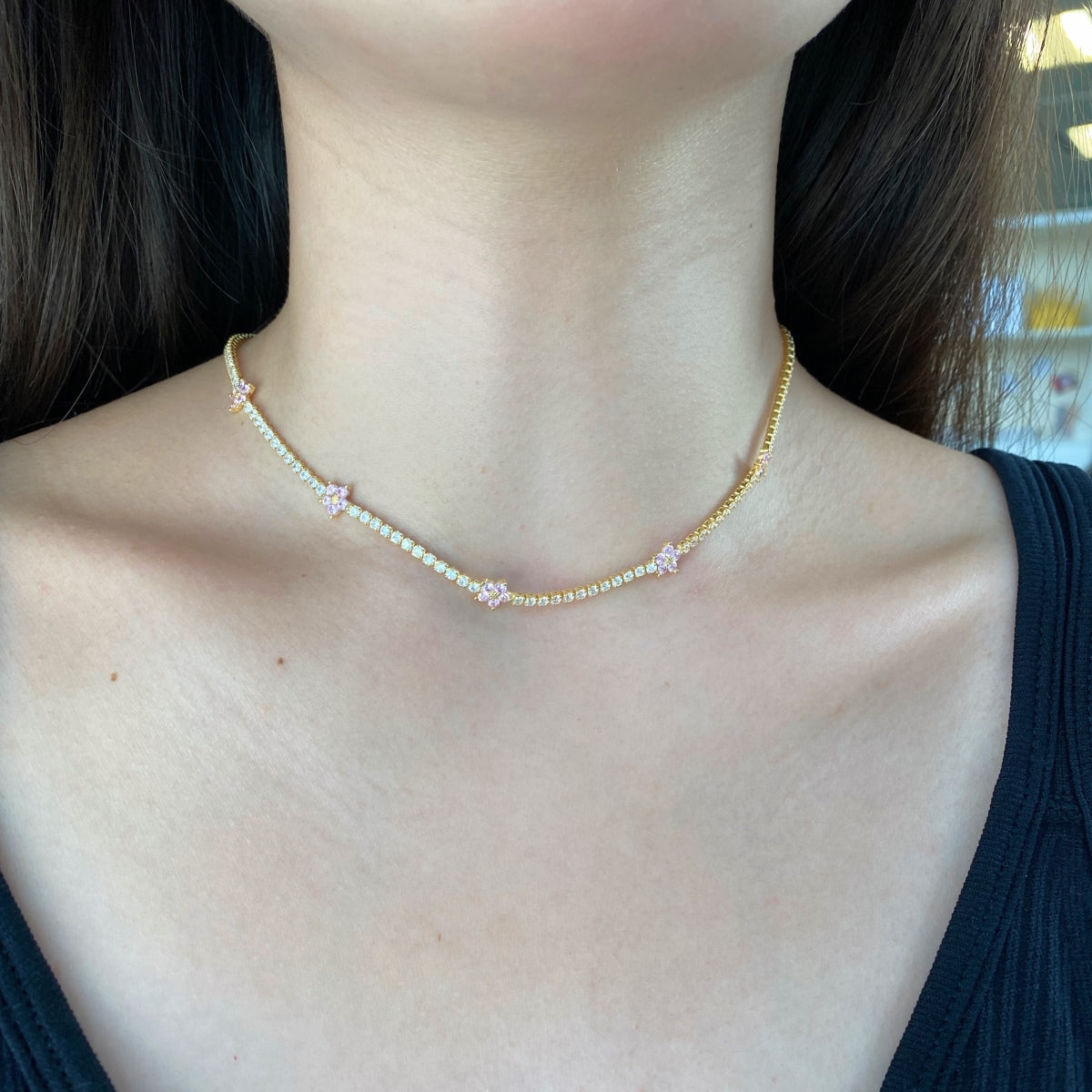 [Am jewelry]Luxurious Colorful Flower Tennis Necklace