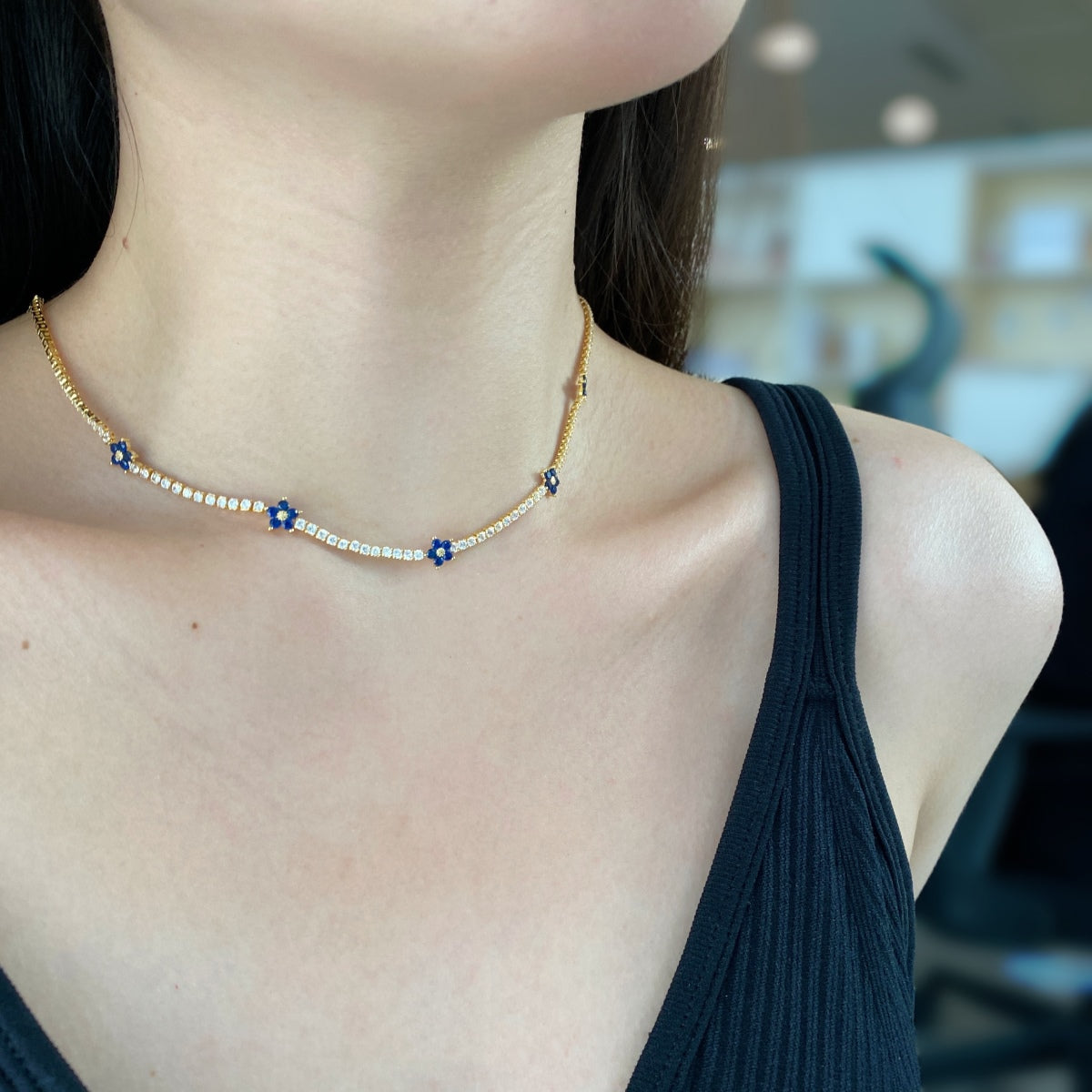[Am jewelry]Luxurious Colorful Flower Tennis Necklace