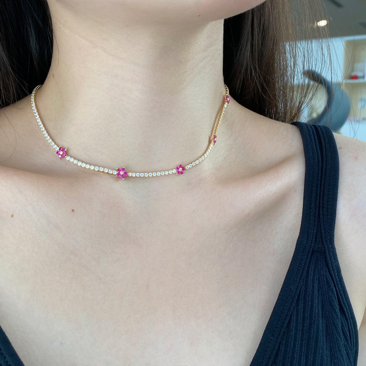 [Am jewelry]Luxurious Colorful Flower Tennis Necklace