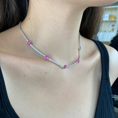 [Am jewelry]Luxurious Colorful Flower Tennis Necklace