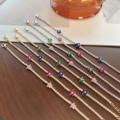 [Am jewelry]Sparkling Flower Shape Tennis Bracelet