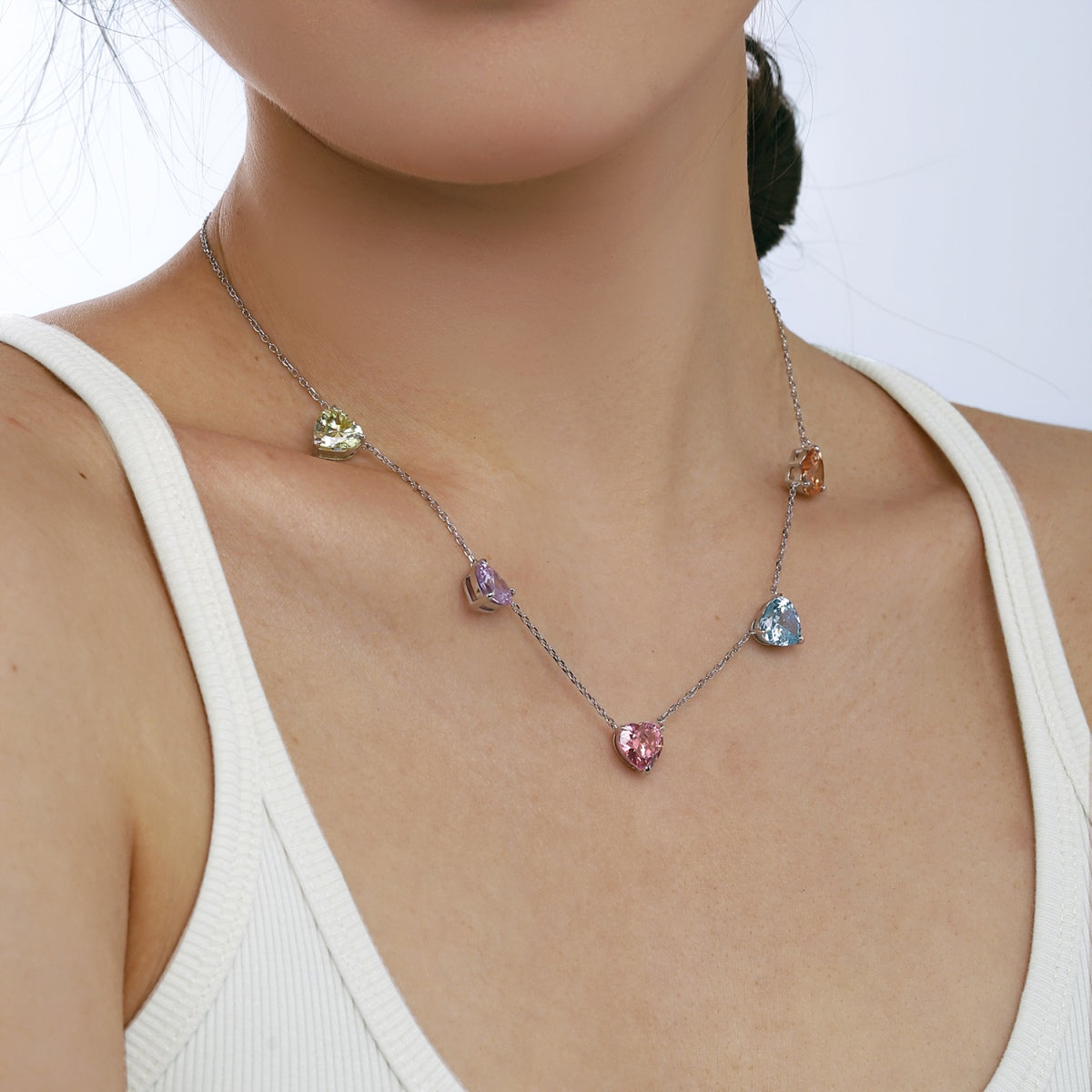 [Am jewelry]Sparkling Colorful Heart Cut Necklace