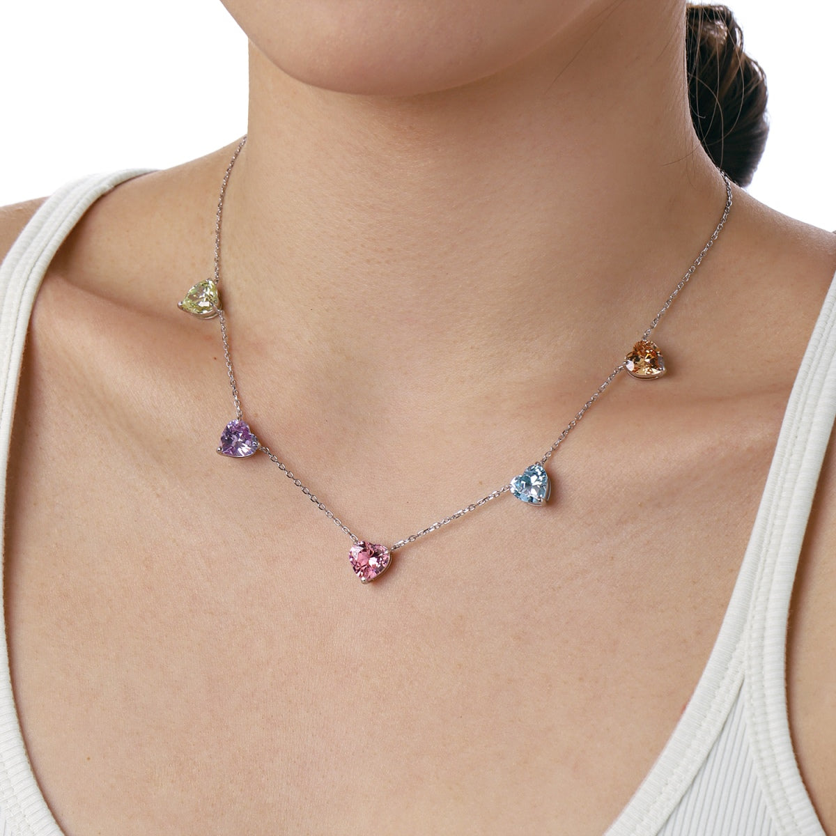 [Am jewelry]Sparkling Colorful Heart Cut Necklace