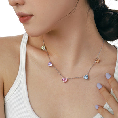 [Am jewelry]Sparkling Colorful Heart Cut Necklace
