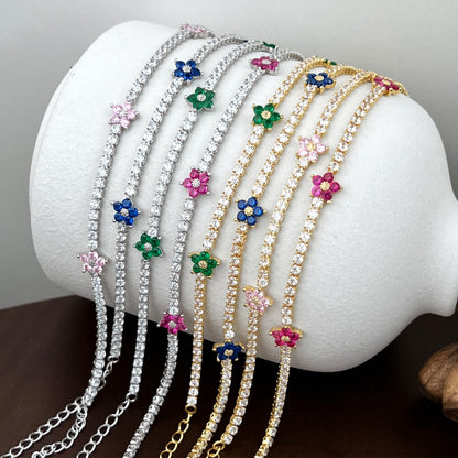[Am jewelry]Sparkling Flower Shape Tennis Bracelet