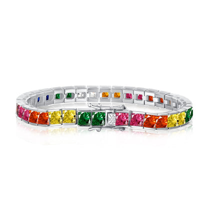 [Am jewelry]Radiant Colorful Princess Cut Tennis Bracelet