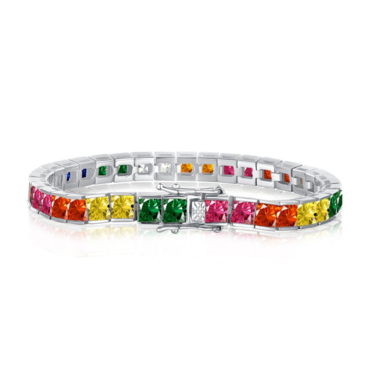[Am jewelry]Radiant Colorful Princess Cut Tennis Bracelet