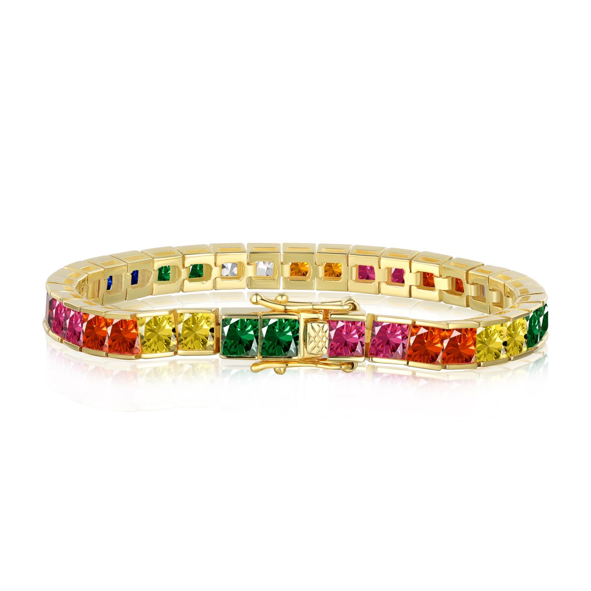 [Am jewelry]Radiant Colorful Princess Cut Tennis Bracelet