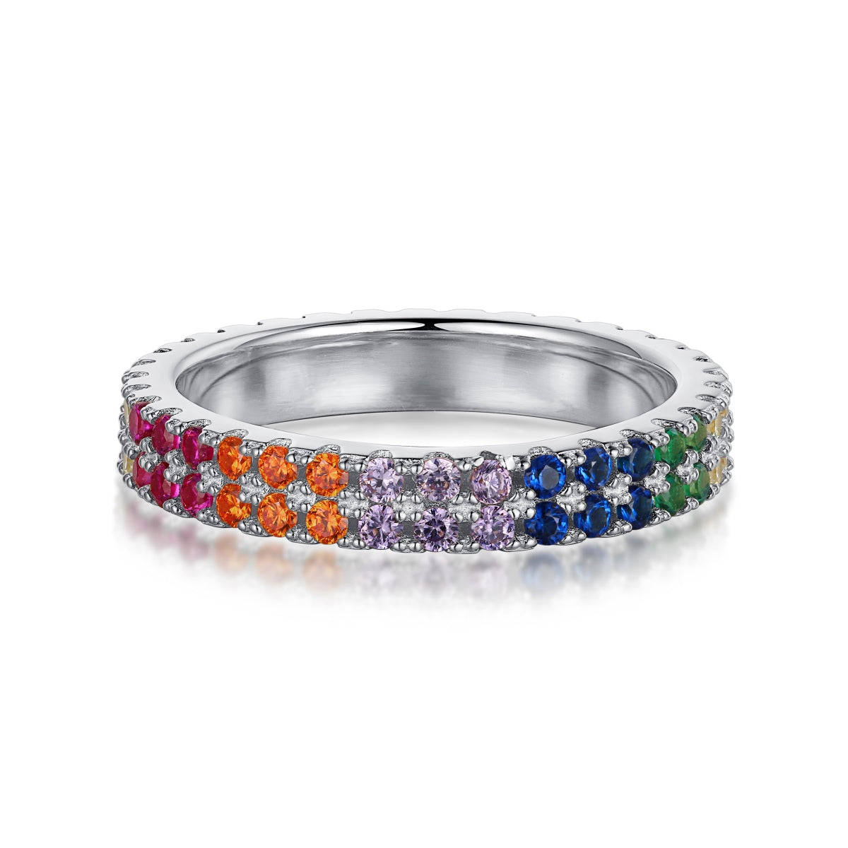 [Am jewelry]Unique Colorful Round Cut Tennis Ring