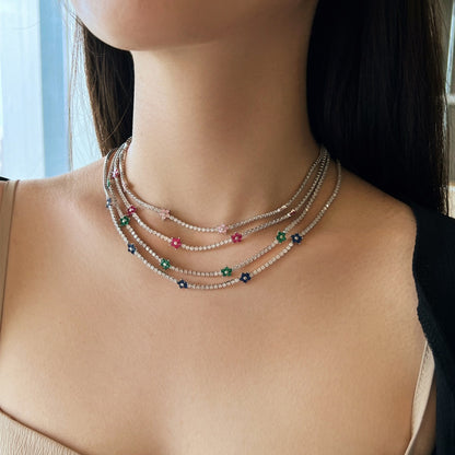 [Am jewelry]Luxurious Colorful Flower Tennis Necklace