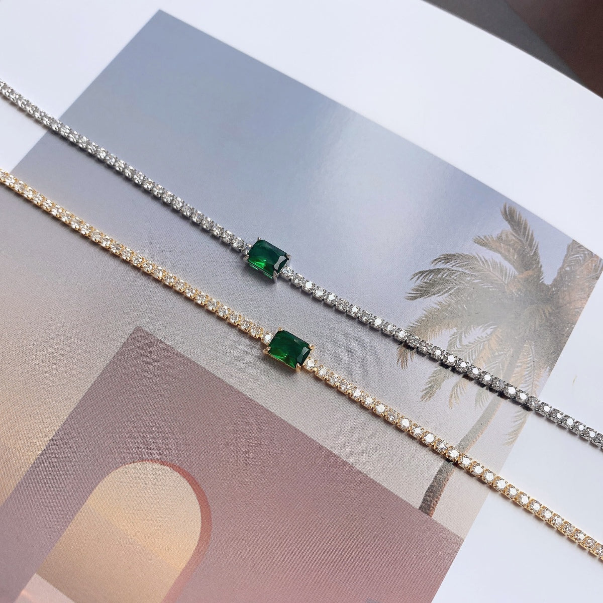 [Am jewelry]1.0 Carat Unique Emerald Cut Banquet Bracelet