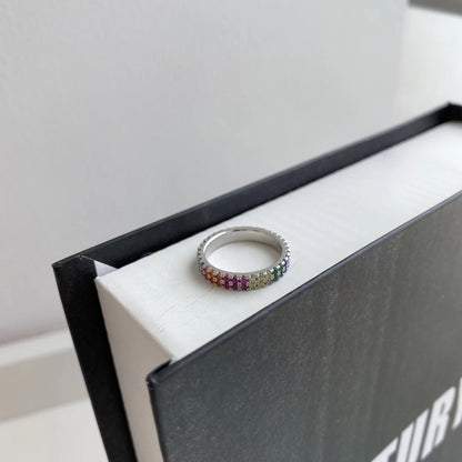 [Am jewelry]Unique Colorful Round Cut Tennis Ring