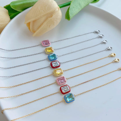 [Am jewelry]2.0 Carat Sparkling Colorful Emerald Cut Daily Bracelet