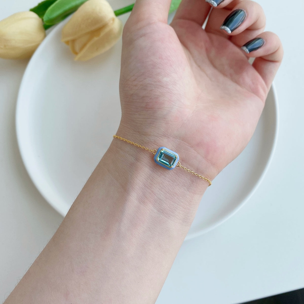[Am jewelry]2.0 Carat Sparkling Colorful Emerald Cut Daily Bracelet