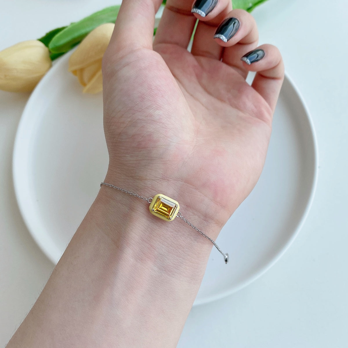 [Am jewelry]2.0 Carat Sparkling Colorful Emerald Cut Daily Bracelet