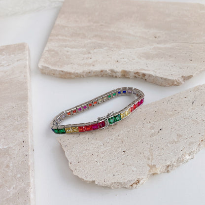 [Am jewelry]Radiant Colorful Princess Cut Tennis Bracelet