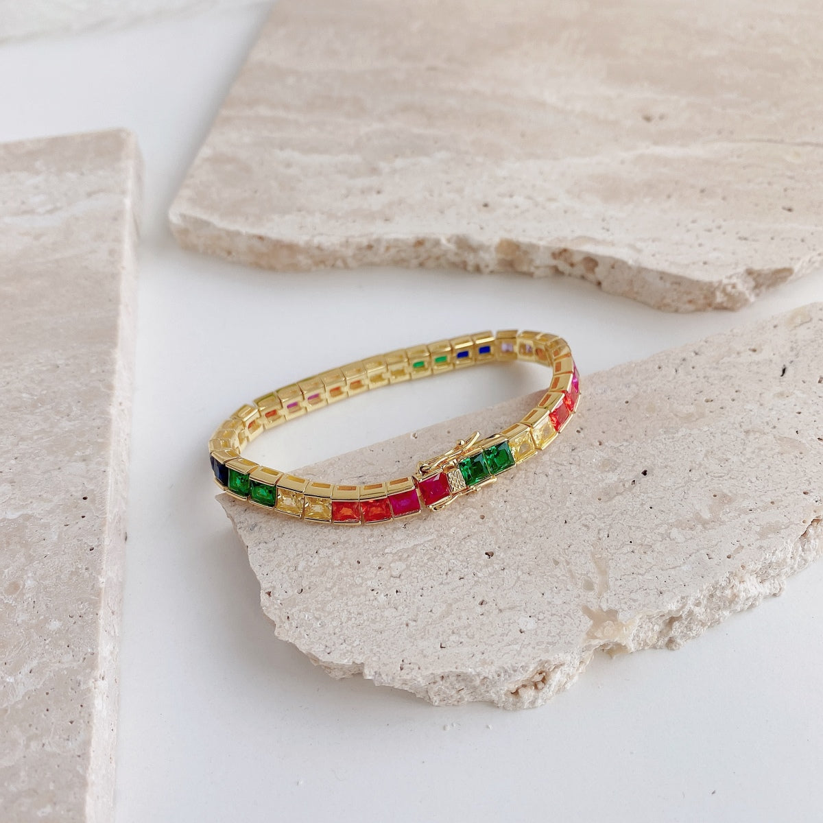 [Am jewelry]Radiant Colorful Princess Cut Tennis Bracelet