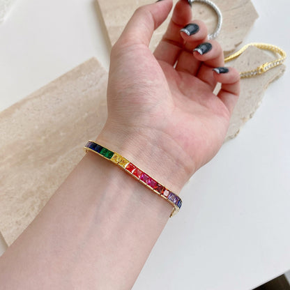 [Am jewelry]Radiant Colorful Princess Cut Tennis Bracelet