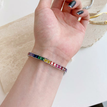 [Am jewelry]Radiant Colorful Princess Cut Tennis Bracelet