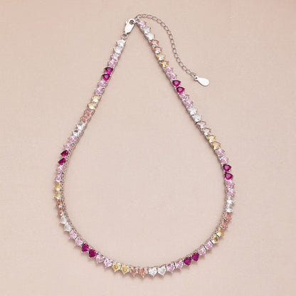 [Am jewelry]Sparkling Colorful Full Heart Tennis Necklace