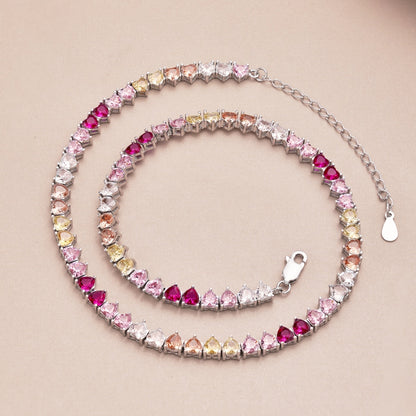 [Am jewelry]Sparkling Colorful Full Heart Tennis Necklace
