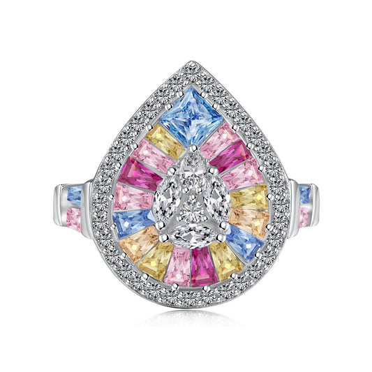 [Am jewelry]Elegant Colorful Water Drop Shape Banquet Ring