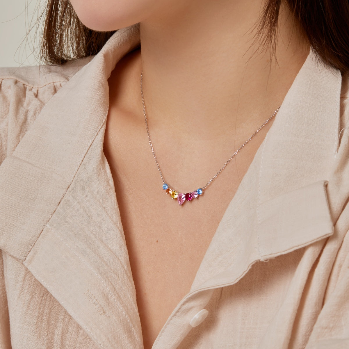 [Am jewelry]Dainty Colorful Heart Necklace