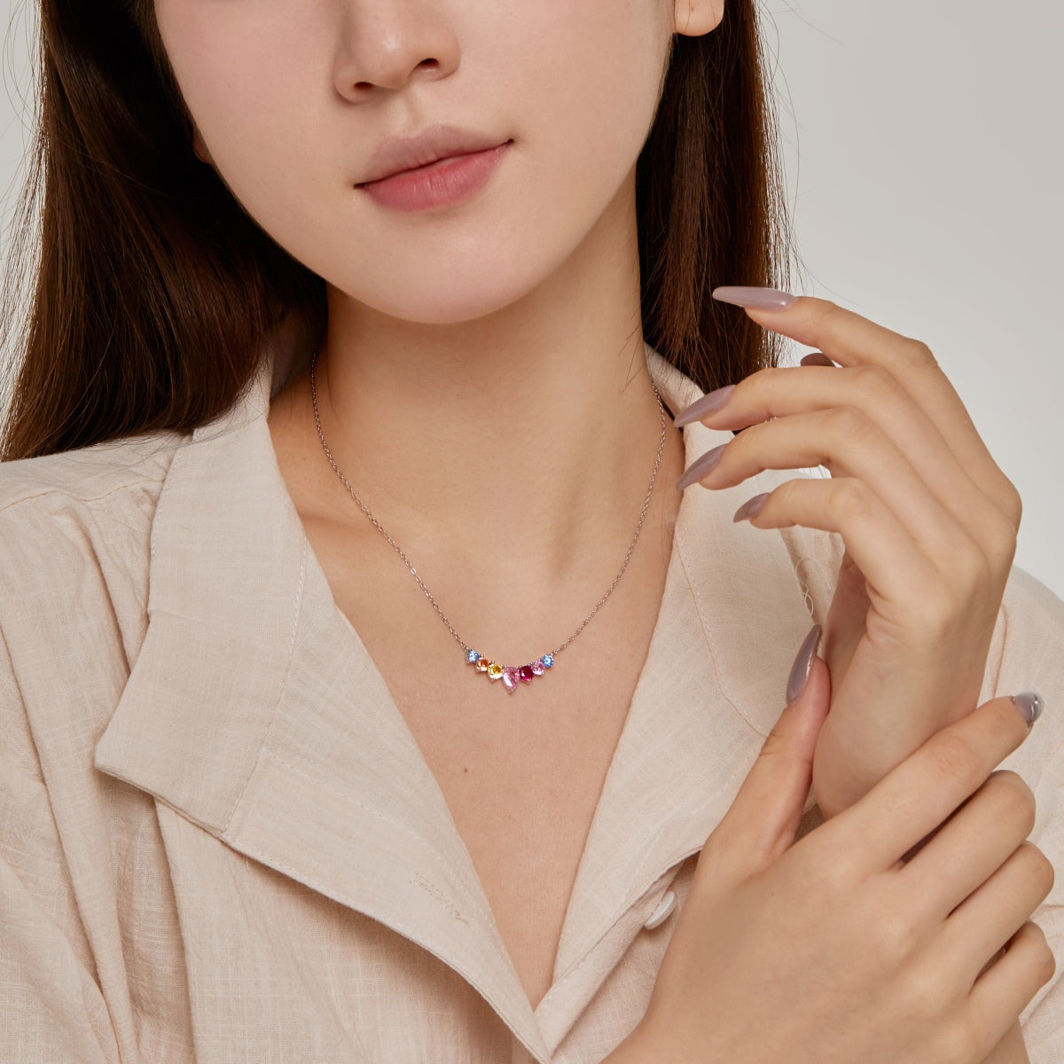 [Am jewelry]Dainty Colorful Heart Necklace