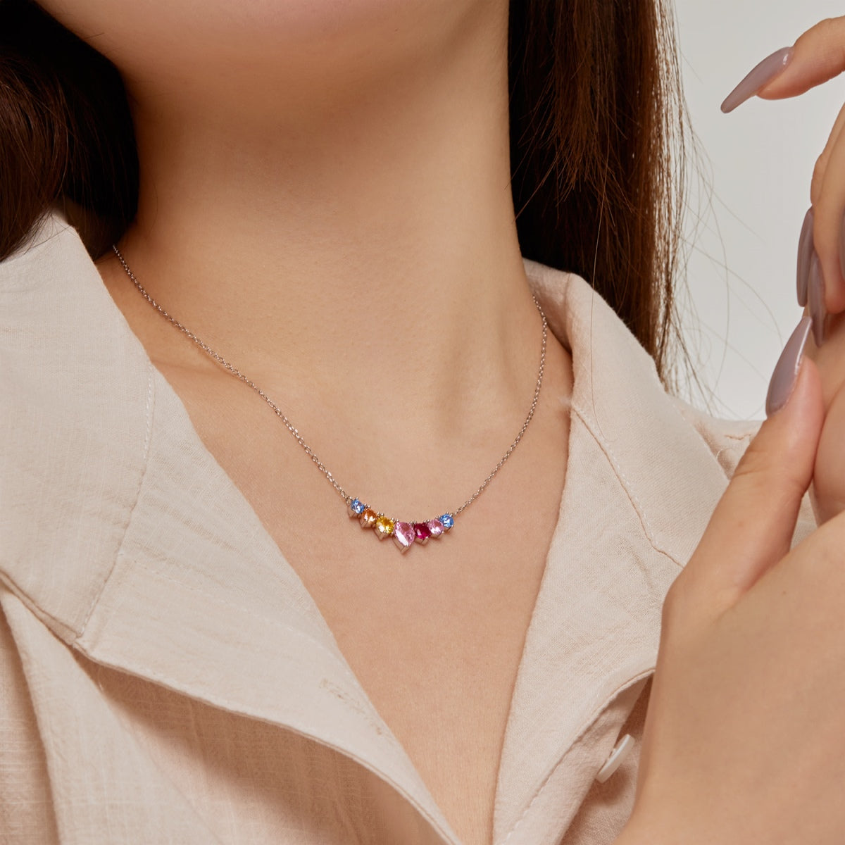 [Am jewelry]Dainty Colorful Heart Necklace