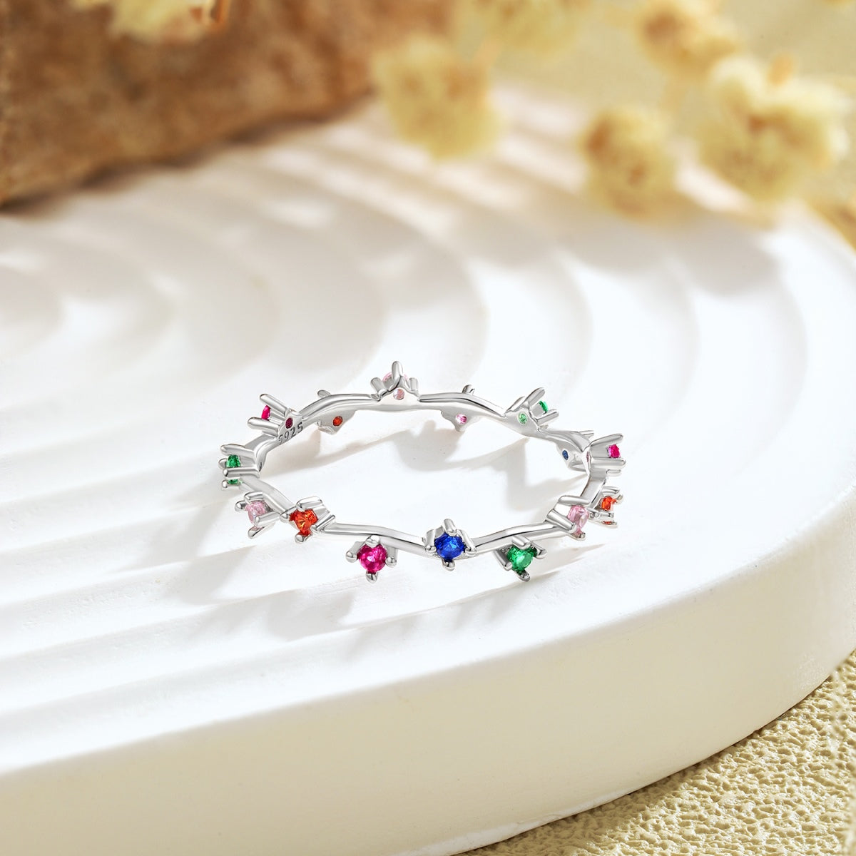 [Am jewelry]Radiant Colorful Round Cut Daily Ring