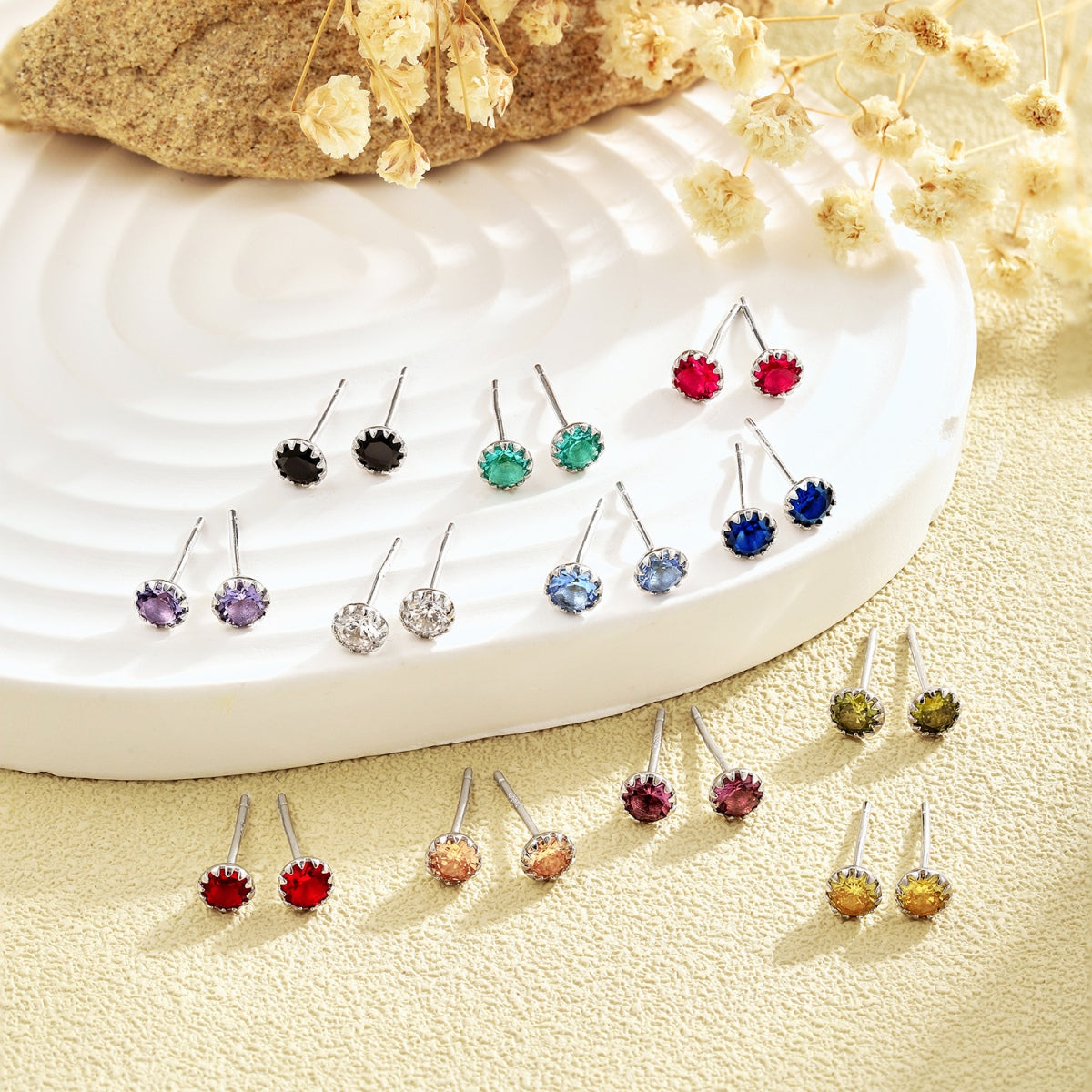 [Am jewelry]Sparkling Colorful Round Shape Earrings
