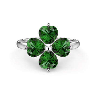 [Am jewelry]Heart-shaped Four-Leaf Clover Ball Ring