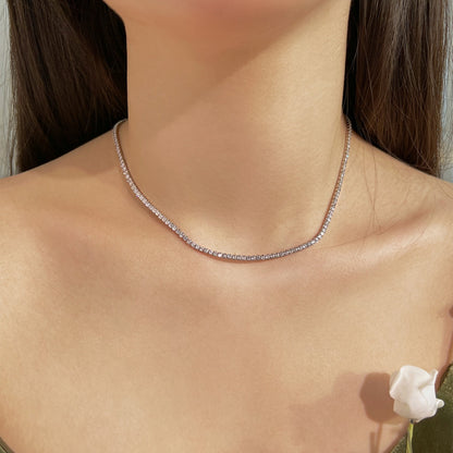 [Am jewelry]Delicate Round Shape Tennis Necklace