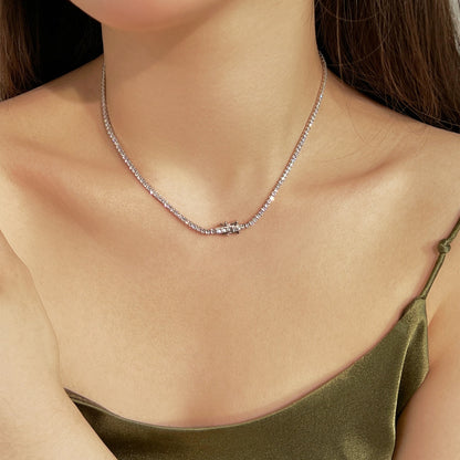 [Am jewelry]Delicate Round Shape Tennis Necklace