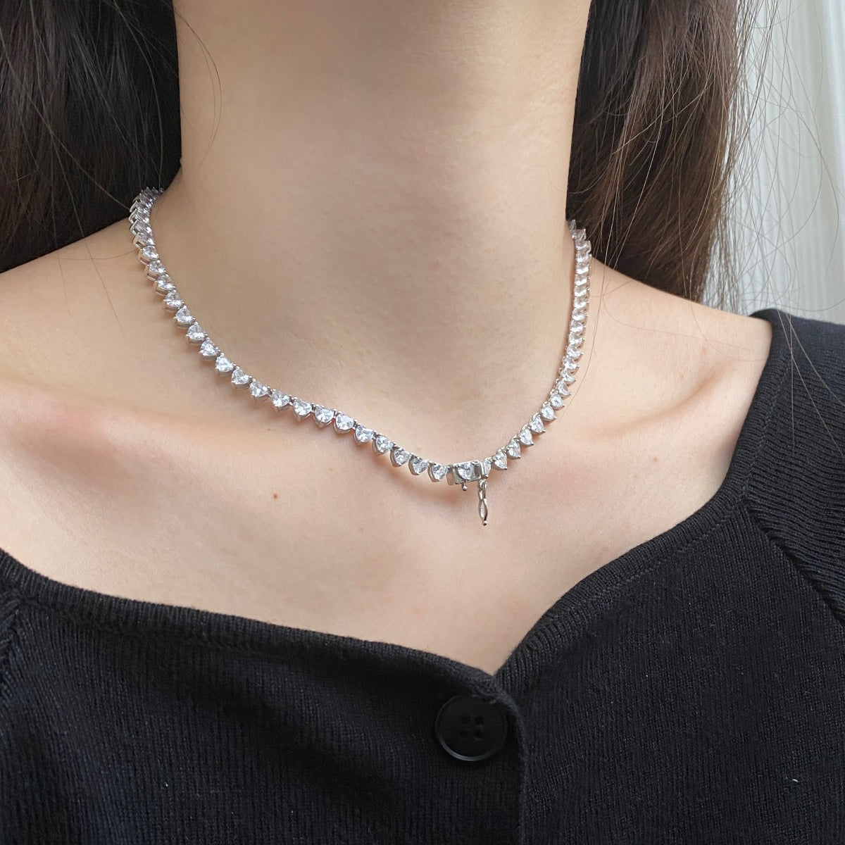 [Am jewelry]Ornate Heart Cut Tennis Necklace