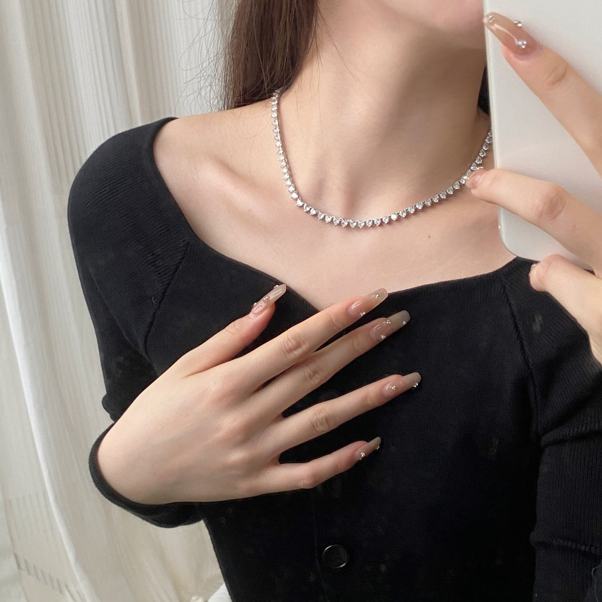 [Am jewelry]Ornate Heart Cut Tennis Necklace