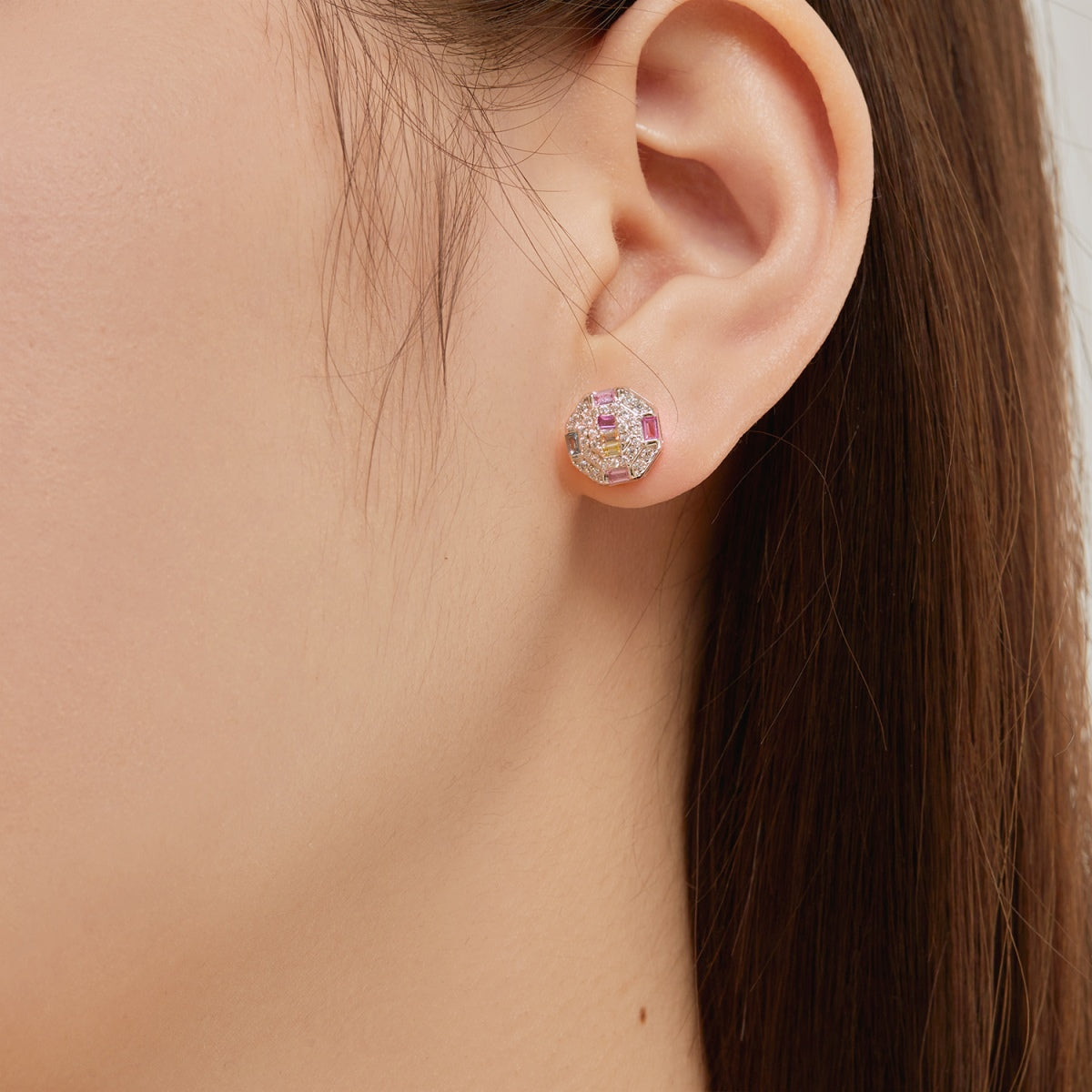 [Am jewelry]Ornate Colorful Octagon Shape Daily Earrings