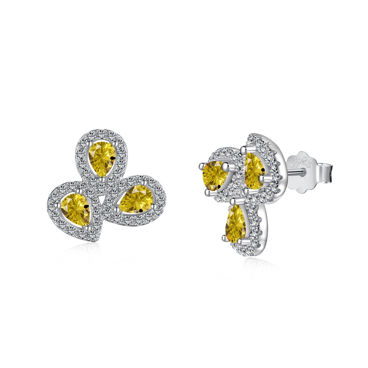 [Am jewelry]Ornate Flower Shape Pear Cut Lover Earrings