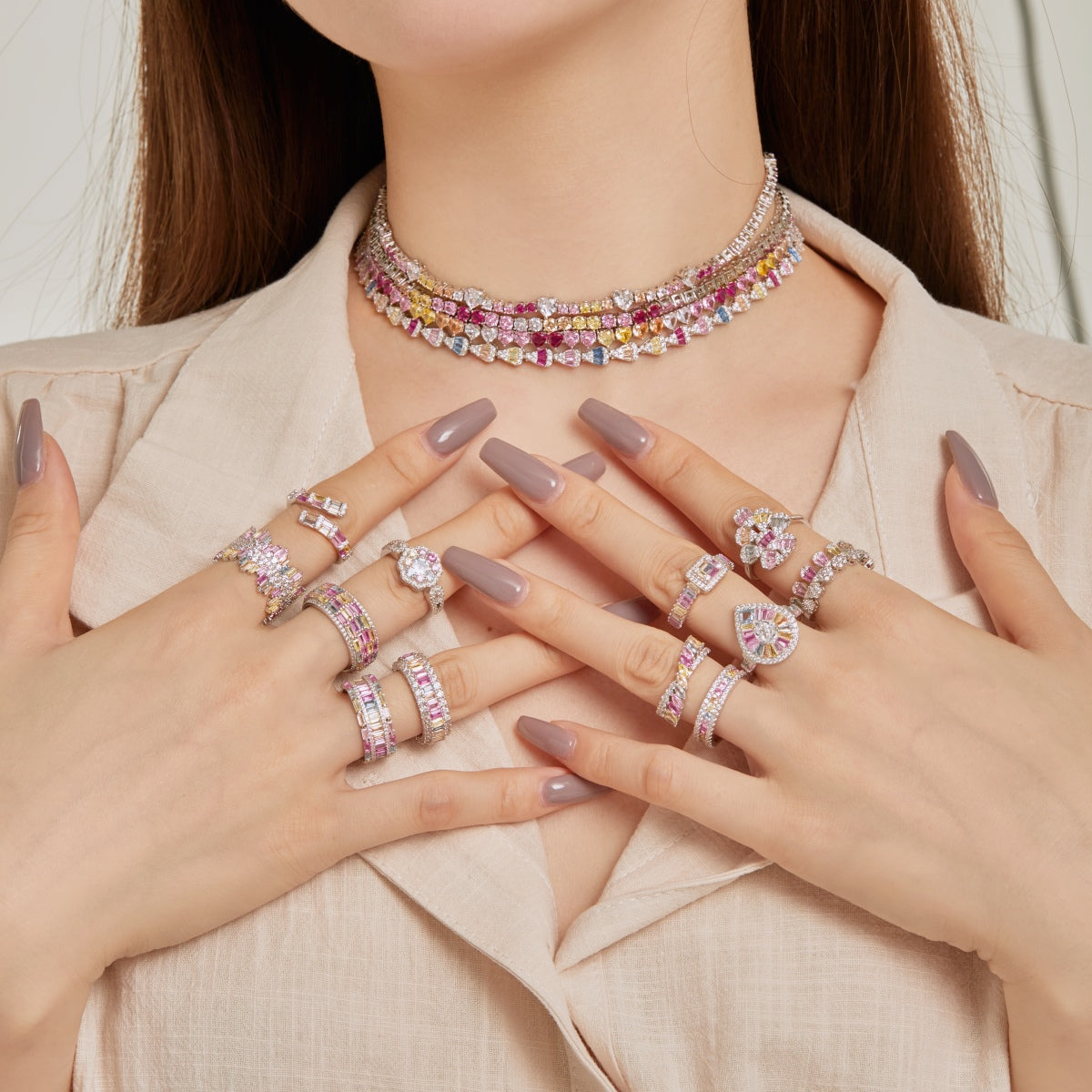 [Am jewelry]Delicate Colorful Rainbow Tennis Chain