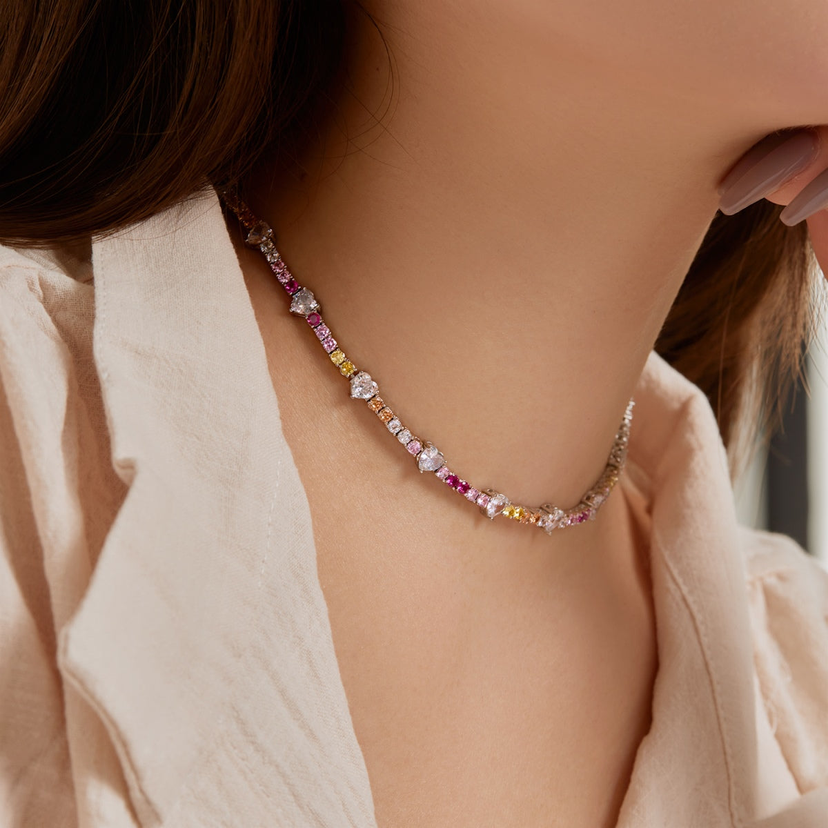 [Am jewelry]Delicate Colorful Rainbow Tennis Chain