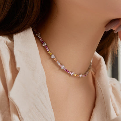 [Am jewelry]Delicate Colorful Rainbow Tennis Chain