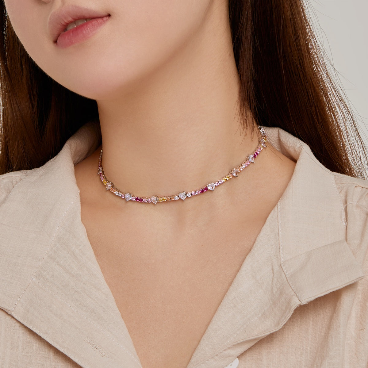 [Am jewelry]Delicate Colorful Rainbow Tennis Chain