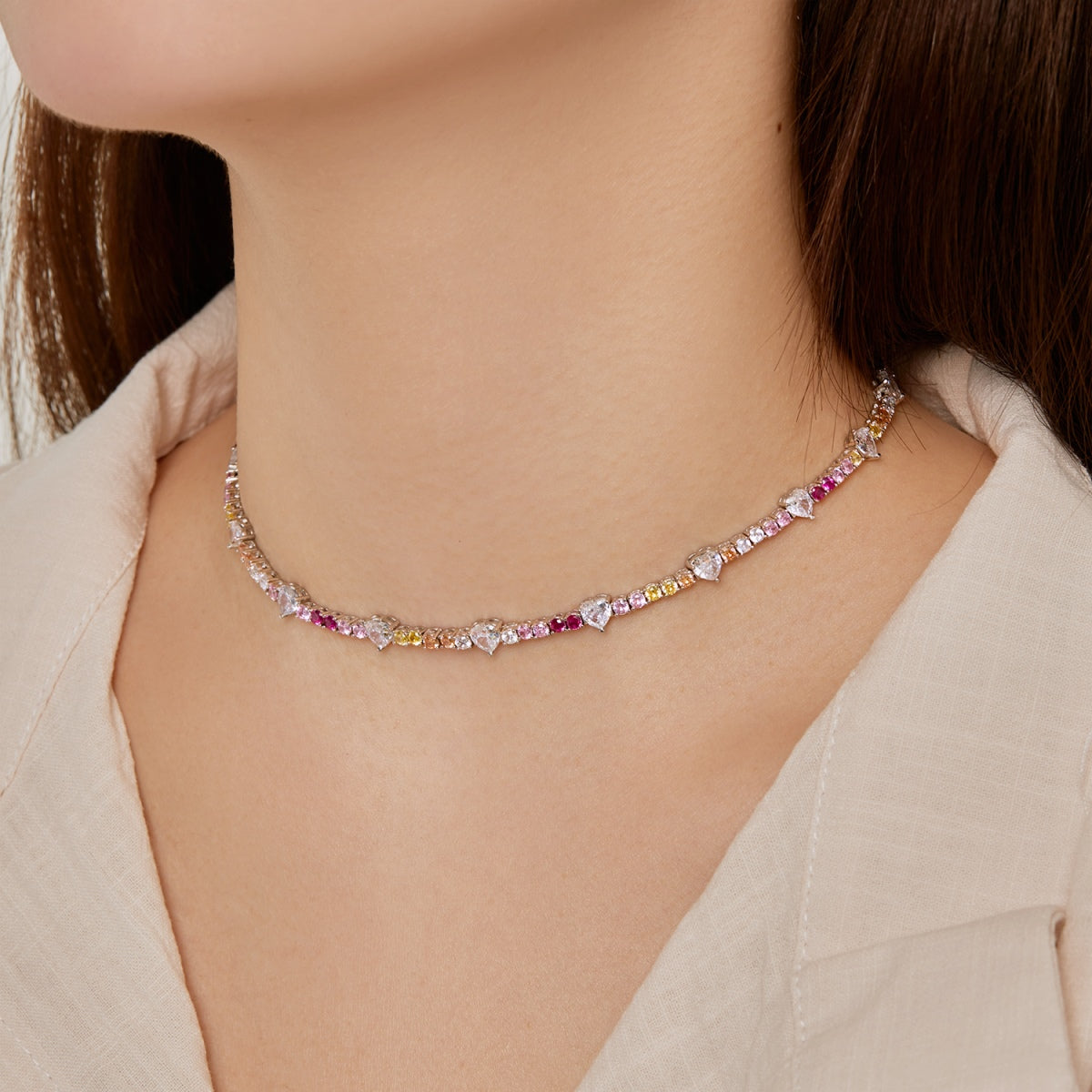 [Am jewelry]Delicate Colorful Rainbow Tennis Chain