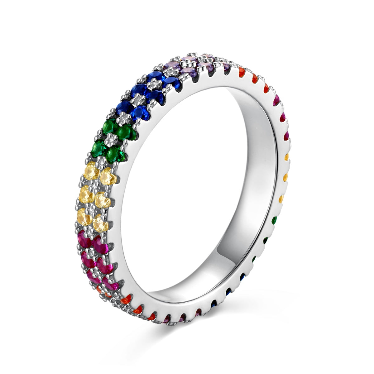 [Am jewelry]Unique Colorful Round Cut Tennis Ring