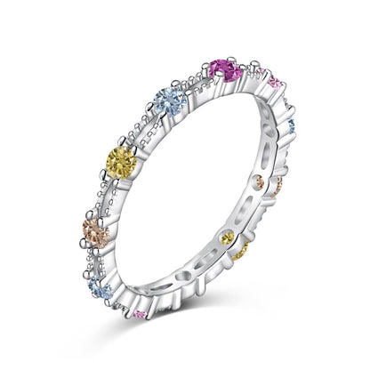 [Am jewelry]Sparkling Colorful Round Cut Tennis Ring