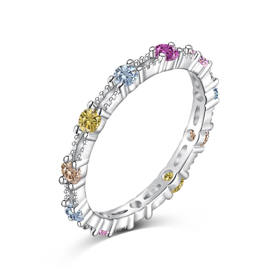[Am jewelry]Sparkling Colorful Round Cut Tennis Ring