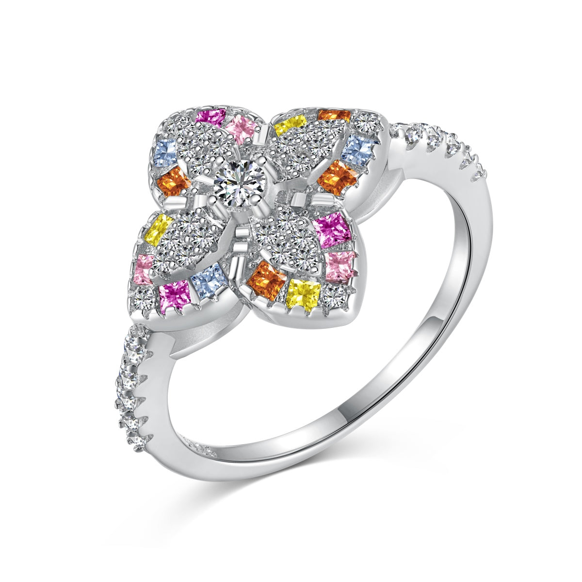 [Am jewelry]Luxurious Colorful Flower Shape Banquet Ring