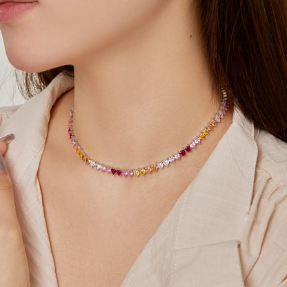 [Am jewelry]Sparkling Colorful Full Heart Tennis Necklace