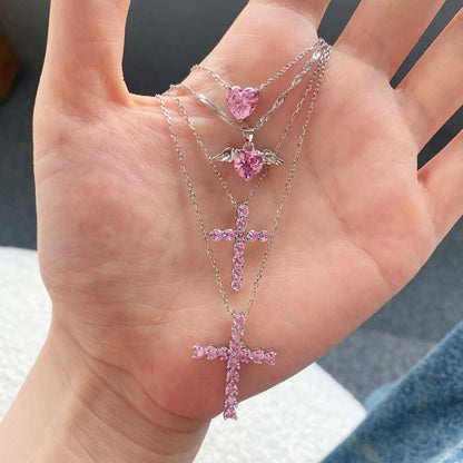 [Am jewelry]Heart Shape Main Stone Pendant Collarbone Necklace